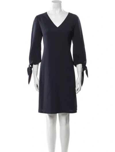 Pre-owned Lafayette 148 V-neck Knee-length Dress In Blue