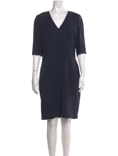 Pre-owned Lafayette 148 V-neck Knee-length Dress In Blue