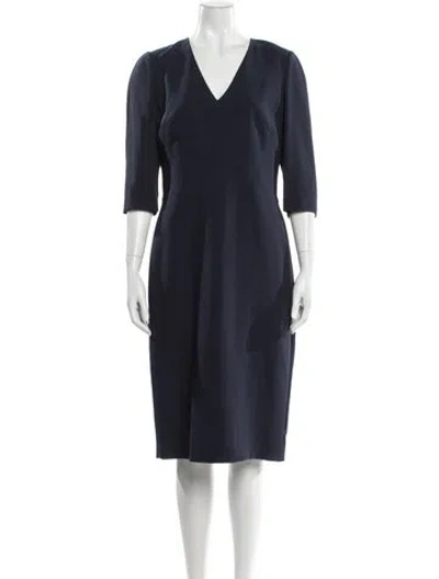 Pre-owned Lafayette 148 V-neck Knee-length Dress In Blue