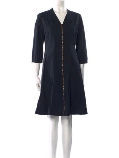 Pre-owned Lafayette 148 V-neck Knee-length Dress In Blue