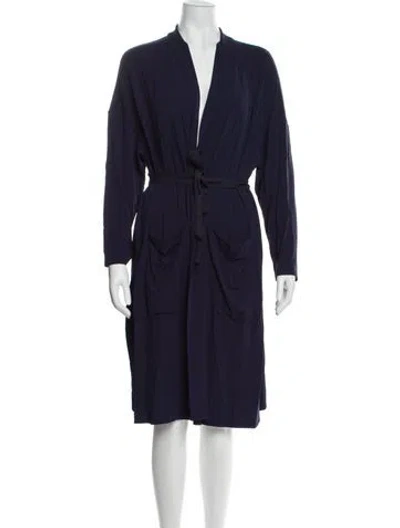 Pre-owned Lafayette 148 V-neck Knee-length Dress In Blue