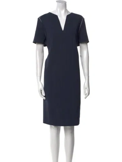 Pre-owned Lafayette 148 V-neck Knee-length Dress In Blue