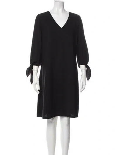 Pre-owned Lafayette 148 V-neck Knee-length Dress In Blue