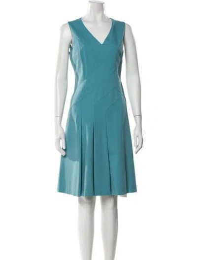Pre-owned Lafayette 148 V-neck Knee-length Dress In Blue