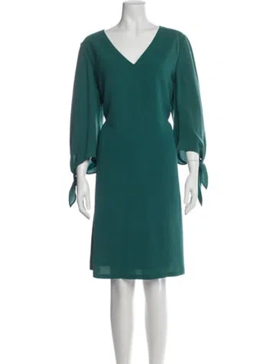 Pre-owned Lafayette 148 V-neck Knee-length Dress In Blue