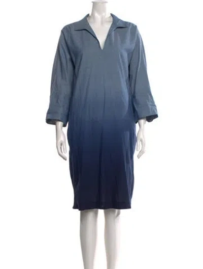 Pre-owned Lafayette 148 V-neck Knee-length Dress In Blue