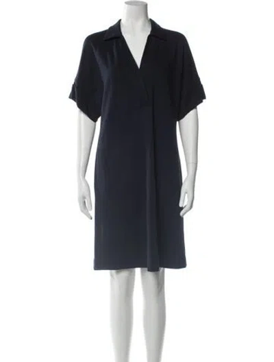 Pre-owned Lafayette 148 V-neck Knee-length Dress In Blue