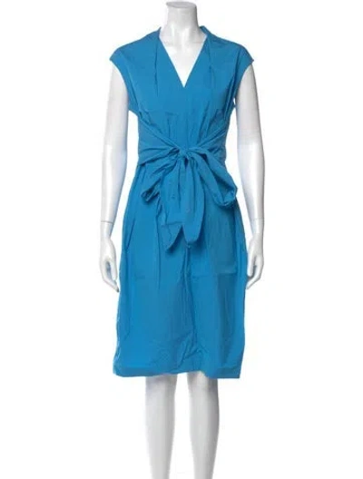 Pre-owned Lafayette 148 V-neck Knee-length Dress In Blue