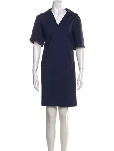 Pre-owned Lafayette 148 V-neck Knee-length Dress In Blue