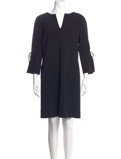 Pre-owned Lafayette 148 V-neck Knee-length Dress In Blue