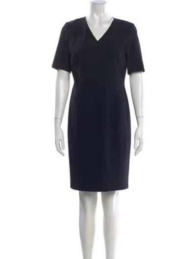 Pre-owned Lafayette 148 V-neck Knee-length Dress In Blue