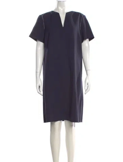 Pre-owned Lafayette 148 V-neck Knee-length Dress In Blue