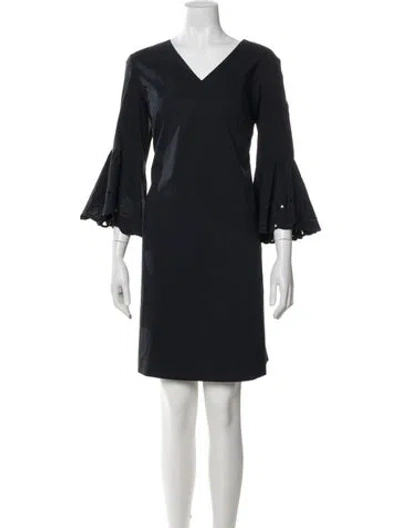 Pre-owned Lafayette 148 V-neck Knee-length Dress In Blue