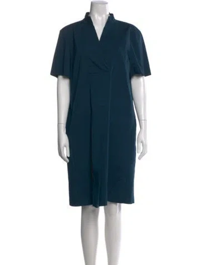 Pre-owned Lafayette 148 V-neck Knee-length Dress In Blue