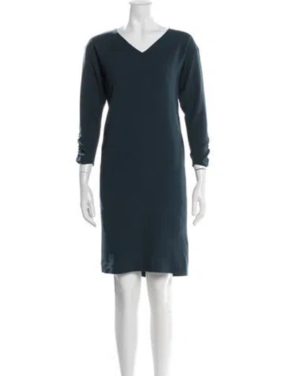 Pre-owned Lafayette 148 V-neck Knee-length Dress In Blue