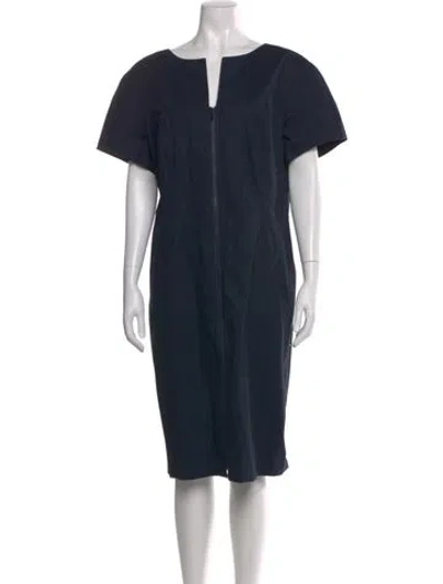 Pre-owned Lafayette 148 V-neck Knee-length Dress In Blue