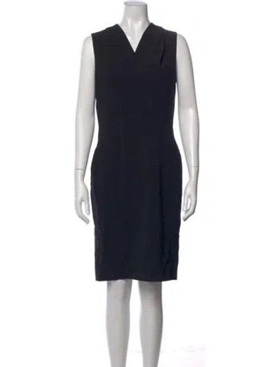 Pre-owned Lafayette 148 V-neck Knee-length Dress In Blue