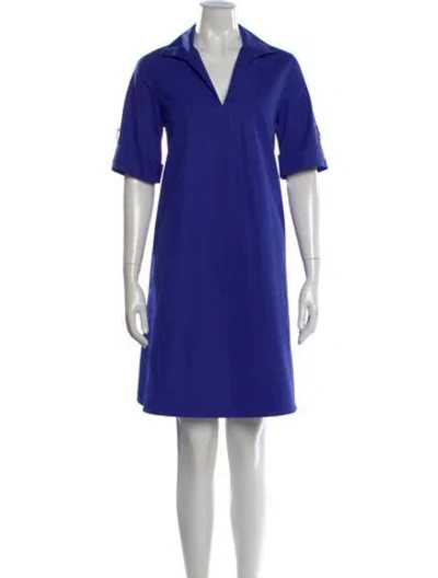 Pre-owned Lafayette 148 V-neck Knee-length Dress In Blue