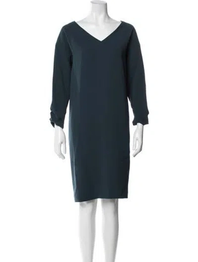 Pre-owned Lafayette 148 V-neck Knee-length Dress In Blue