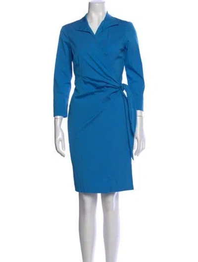 Pre-owned Lafayette 148 V-neck Knee-length Dress In Blue
