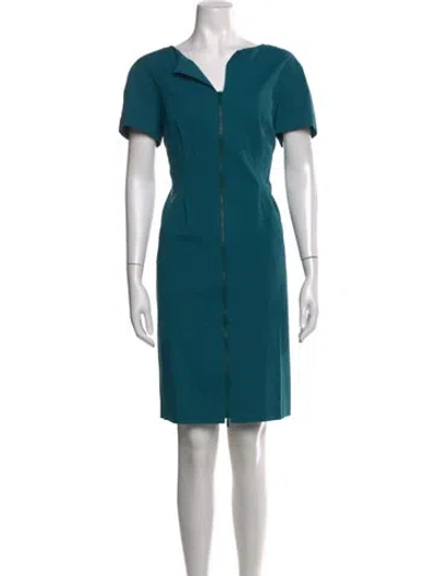 Pre-owned Lafayette 148 V-neck Knee-length Dress In Blue