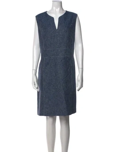Pre-owned Lafayette 148 V-neck Knee-length Dress In Blue
