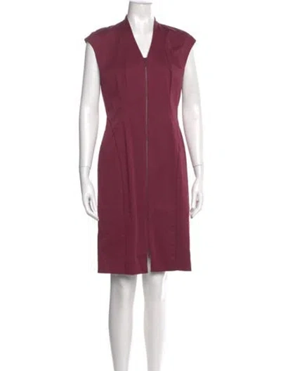 Pre-owned Lafayette 148 V-neck Knee-length Dress In Burgundy
