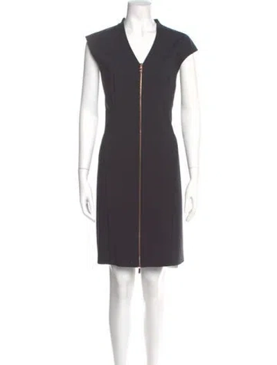 Pre-owned Lafayette 148 V-neck Knee-length Dress In Gray