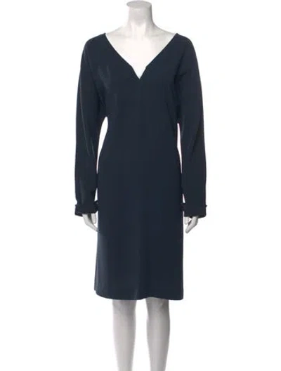 Pre-owned Lafayette 148 V-neck Knee-length Dress In Green