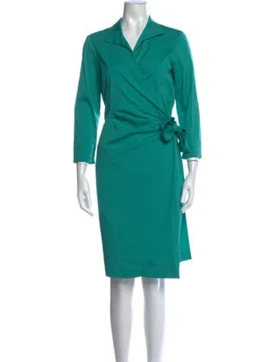 Pre-owned Lafayette 148 V-neck Knee-length Dress In Green