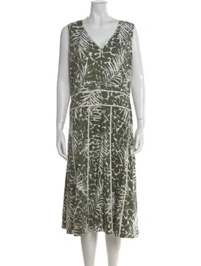 Pre-owned Lafayette 148 V-neck Knee-length Dress In Green