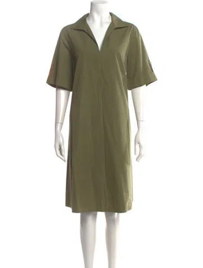 Pre-owned Lafayette 148 V-neck Knee-length Dress In Green