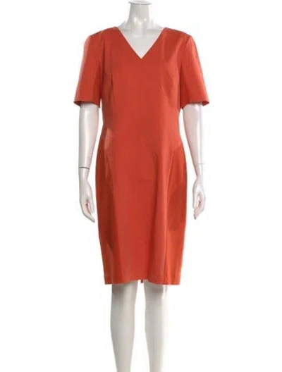 Pre-owned Lafayette 148 V-neck Knee-length Dress In Orange