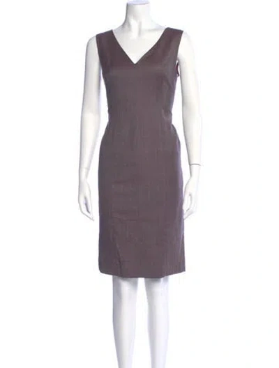 Pre-owned Lafayette 148 V-neck Knee-length Dress In Purple