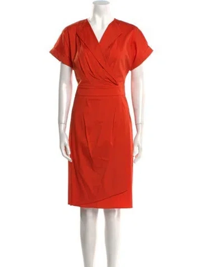 Pre-owned Lafayette 148 V-neck Knee-length Dress In Red