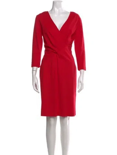 Pre-owned Lafayette 148 V-neck Knee-length Dress In Red