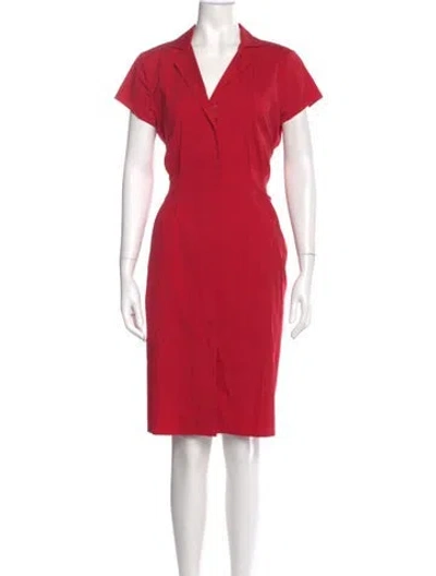 Pre-owned Lafayette 148 V-neck Knee-length Dress In Red