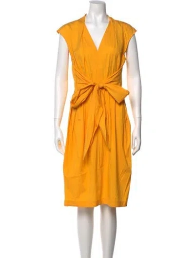 Pre-owned Lafayette 148 V-neck Knee-length Dress In Yellow
