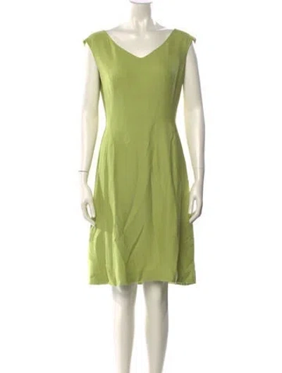 Pre-owned Lafayette 148 V-neck Knee-length Dress In Yellow