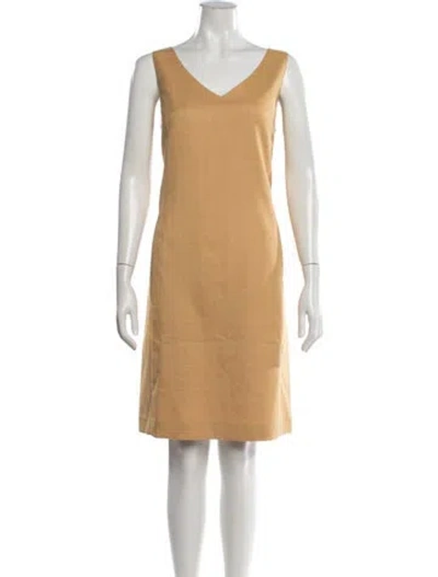 Pre-owned Lafayette 148 V-neck Knee-length Dress In Yellow