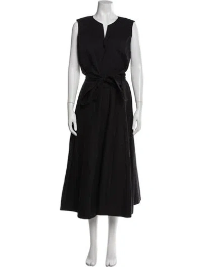 Pre-owned Lafayette 148 V-neck Long Dress In Black
