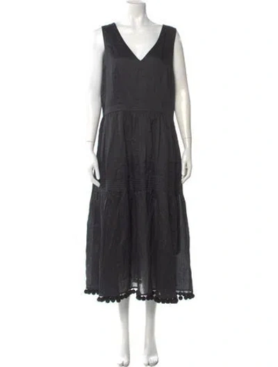 Pre-owned Lafayette 148 V-neck Long Dress In Black