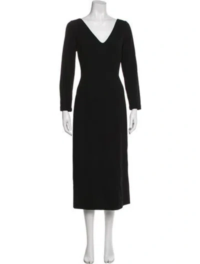 Pre-owned Lafayette 148 V-neck Long Dress In Black