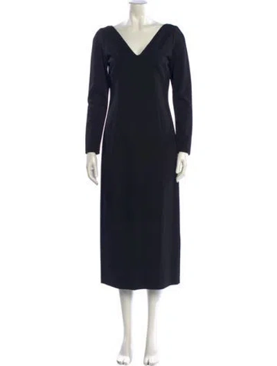 Pre-owned Lafayette 148 V-neck Long Dress In Black