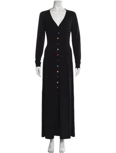 Pre-owned Lafayette 148 V-neck Long Dress In Black