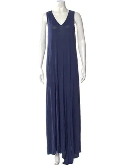 Pre-owned Lafayette 148 V-neck Long Dress In Blue