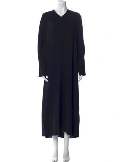 Pre-owned Lafayette 148 V-neck Long Dress In Blue