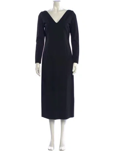 Pre-owned Lafayette 148 V-neck Long Dress In Blue