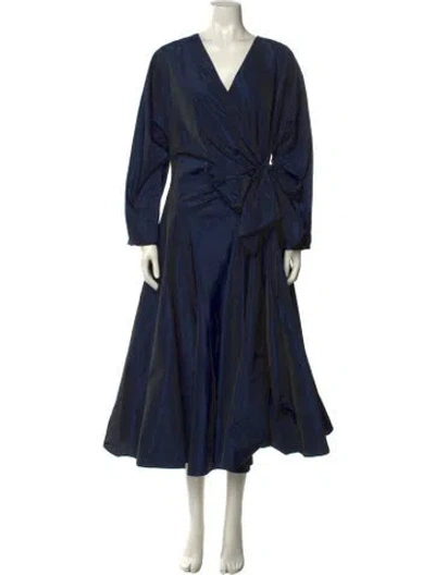 Pre-owned Lafayette 148 V-neck Long Dress In Blue