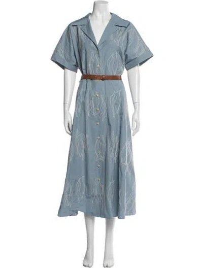 Pre-owned Lafayette 148 V-neck Long Dress In Blue